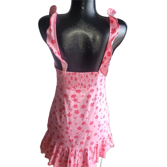 Zara Pink Ruffled Floral Print Mini Dress M - Picture 6 of 8